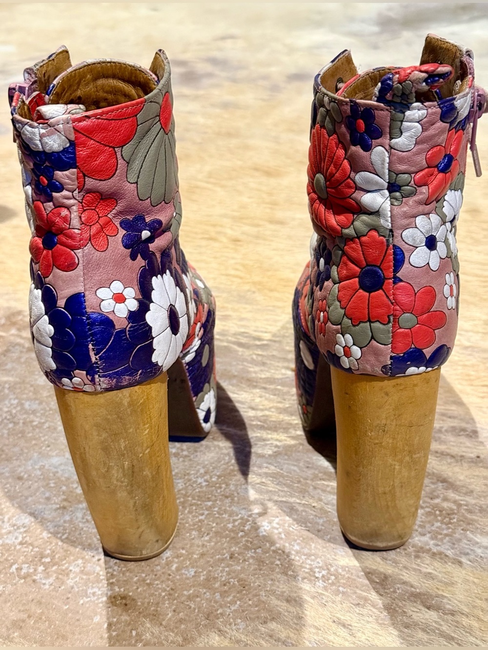 VTG Jeffrey Campbell lela Floral Wooden Platform Boots Retro 70s Rare 7M - Picture 4 of 10